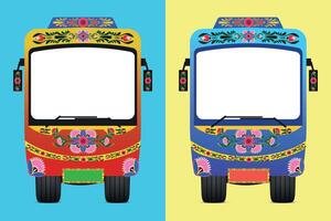 Set of colorful trucks with a colorful flower pattern on the front vector