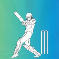 Cricket Player Bat Swing in line art style in colorful background vector