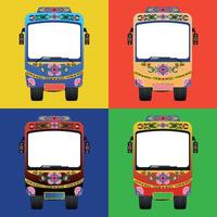 Set of colorful trucks with a colorful flower pattern on the front vector