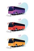 ilustración de vistoso autobuses con diferente colores vector