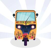 amarillo auto-rickshaw ilustraciones en India. con bicitaxi pintar en él. frente ver de tuk-tuk vector