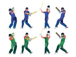 Set of batsman playing cricket on the field in a colorful background illustration vector