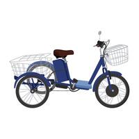 adulto triciclo con cesta. un bicicleta en Tres ruedas ecológico transporte. entregado de paquetes por ciclismo mensajero triciclo carga diseñado y construido específicamente. plano ilustración vector