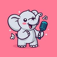 Elephant mascot singing into microphone with music notes. Suitable for music events, concerts, animalthemed designs, and creative marketing materials. vector