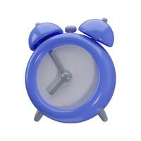 lustroso el plastico 3d dibujos animados alarma icono. realista Clásico azul mesa reloj con sombra ilustración aislado en un transparente antecedentes. vector