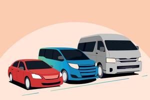 carros de diferente tipos de ilustraciones conjunto lado ver de sedán, microbús, micro, mini micro vector