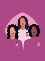 pecho cáncer conciencia bandera ilustración. un sin rostro mujer con un rosado cinta vector
