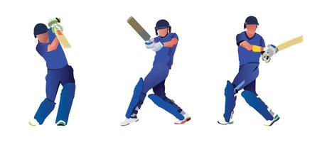 Set of batsman playing cricket on the field in a colorful background illustration vector