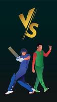 ilustración de bateador y baller jugador en Grillo campeonato Deportes antecedentes para jugador de cricket vs jugador de cricket vector