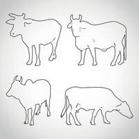 Set of Cow linear style icon. Black line art cow isolated on white vector