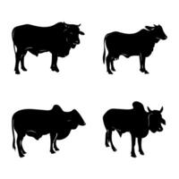 conjunto de vacas negro silueta vaca aislado en blanco vector