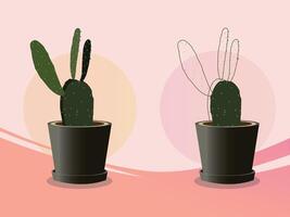 Cactus Plant Growing in Flowerpots illustration vector