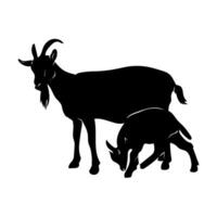 A black goat is silhouetted against a white background vector