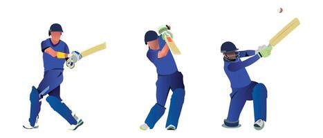 conjunto de bateador jugando Grillo en el campo en un vistoso antecedentes ilustración vector