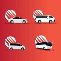 Cars of different types of illustrations set side view of the bus, sedan, micro, mini micro vector