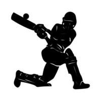 Set of batsman silhouette playing cricket on the field. Black and white vector