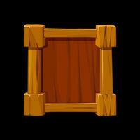 Wooden game frame or border. Brown plank and panel for 2D game interface design and UI element. vector