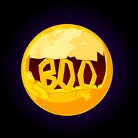 Full moon and text BOO for greeting card. Halloween illustration. vector