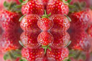 Strawberry abstract with a mirrored effect, creating symmetrical patterns in a kaleidoscopic view photo