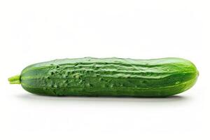 Single ripe cucumber isolated on a white background, perfect for a minimalist design photo