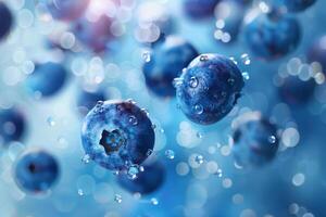 Digital abstract of floating blueberries in a dream like setting, surreal blues and soft focus photo