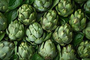 Abstract pattern of overlapping artichoke leaves, creative use of texture and green tones photo