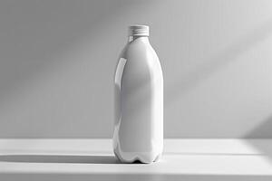 Minimalist design of a milk bottle, silhouette highlighted by a soft grey to white gradient background photo