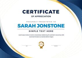 Elegant blue gold certificate template vector