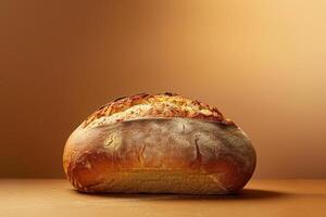 Artistic shot of a freshly baked loaf of bread on a smooth gradient background, transitioning from dark to light brown photo