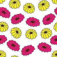 illustration of graphic colorful flower abstract on white background, textile seamless pattern pink and yellow. flower line up curve for fabric, textile, backdrop, cloth, summer, spring. vector