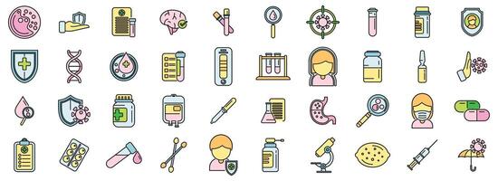 Immune system icons set color line vector