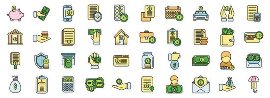 Compensation icons set color line vector