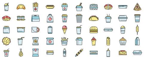 Takeaway food icons set color line vector