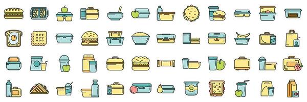 School breakfast icons set color line vector