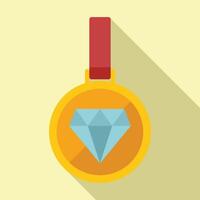 Diamond loyalty reward medal icon flat . Exclusive member vector