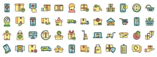 Return of goods icons set color line vector