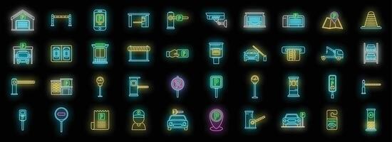 Paid parking icons set neon vector