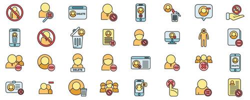 Delete user icons set color line vector