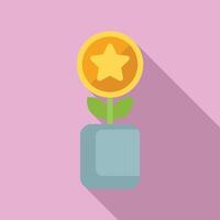 Reward coin plant pot icon flat . Online bonus win vector