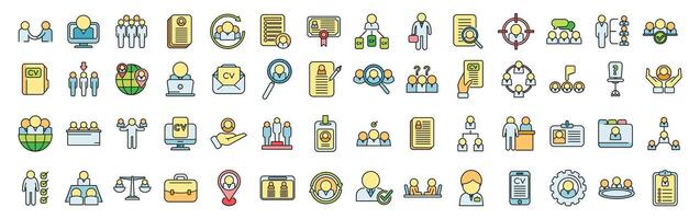 Human resources icons set color line vector
