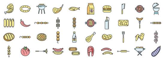 Grilled food icons set color line vector