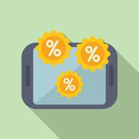 Tablet online percent benefit icon flat . Service gift sale vector