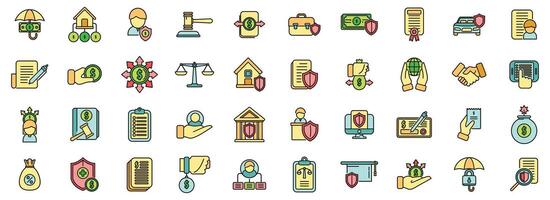 Liability icons set color line vector