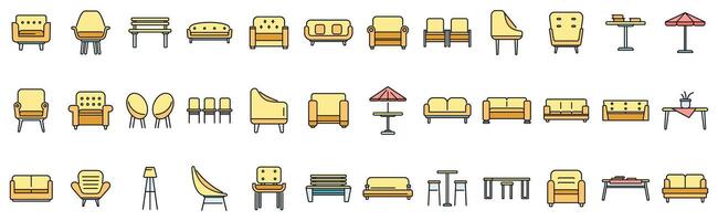 Lounge icons set color line vector