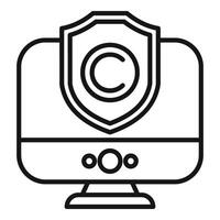 Secured computer screen copyright icon outline . Intellectual property vector