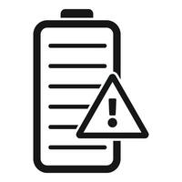 Attention empty battery icon simple . Charging process vector