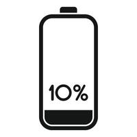 Ten percent low battery charge icon simple . Electric status vector