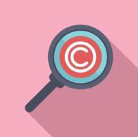 Search magnifier law protection icon flat . Copyright decision vector
