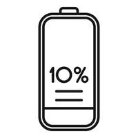 Ten percent low battery charge icon outline . Electric status vector