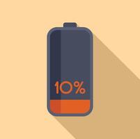 Ten percent low battery charge icon flat . Electric status vector